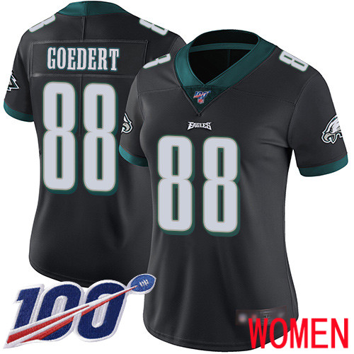 Women Philadelphia Eagles #88 Dallas Goedert Black Alternate Vapor Untouchable NFL Jersey Limited Player 100th